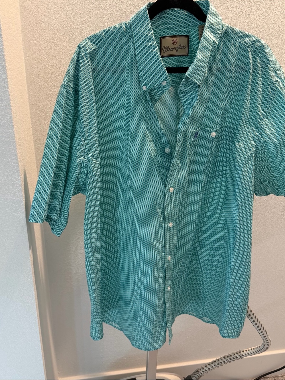 Wrangler Men's Teal Geometric Short-Sleeve Button-Up Shirt
